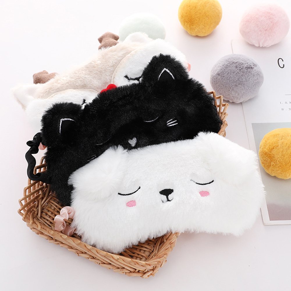 Bonita mascarilla para dormir, vendaje para ojos, cubierta con venda para los ojos de felpa, sueño para dormir para niñas y mujeres, parche ocular de noche para animales, siesta, relajación, cuidado de la salud