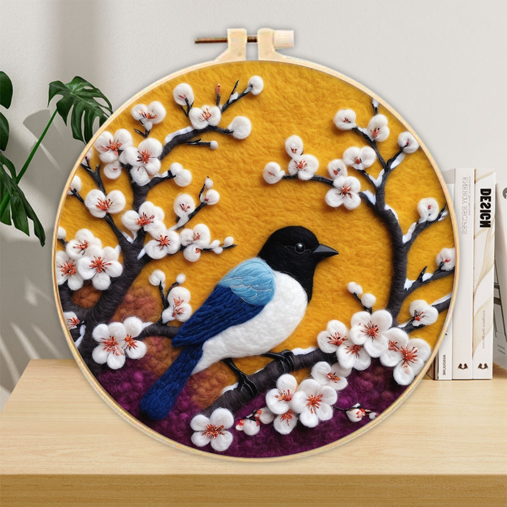 Fotospecialmaling, gør-det-selv uldbroderikit, fugl gør-det-selv uldnålefilt billedkit, hobbymaling, 20 x 20cm ramme: Blå