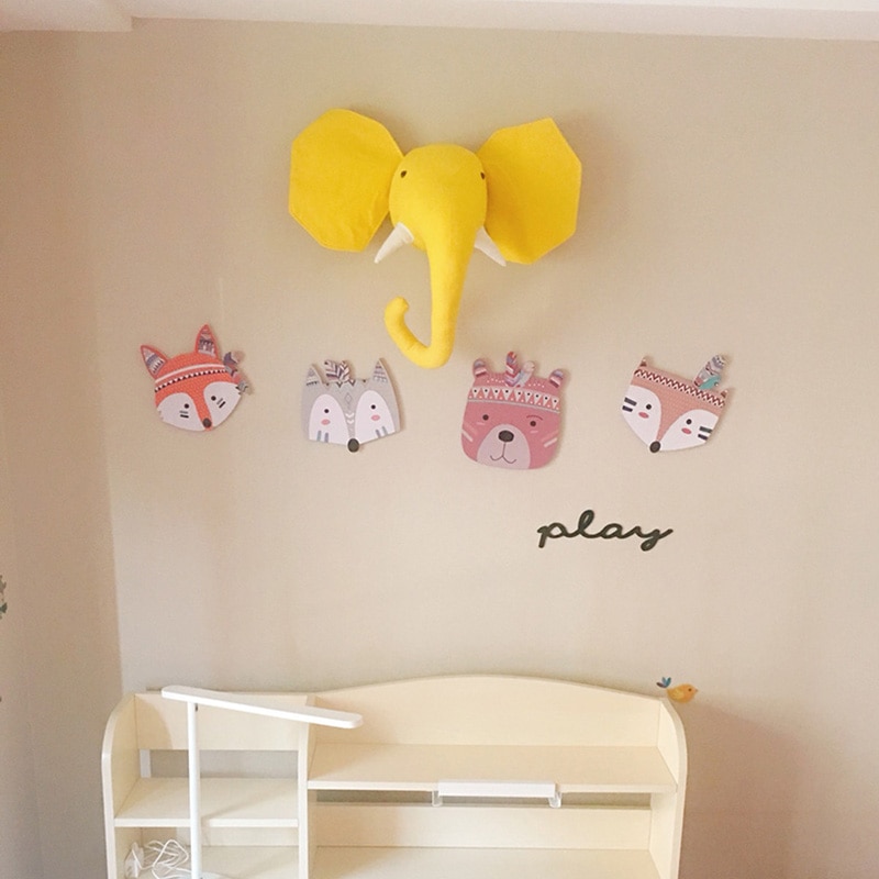 Baby børnehave 3d vægdekoration monteret kawaii fyldt elefant / giraf / zebra væghængende legetøj børneværelse dekor jul