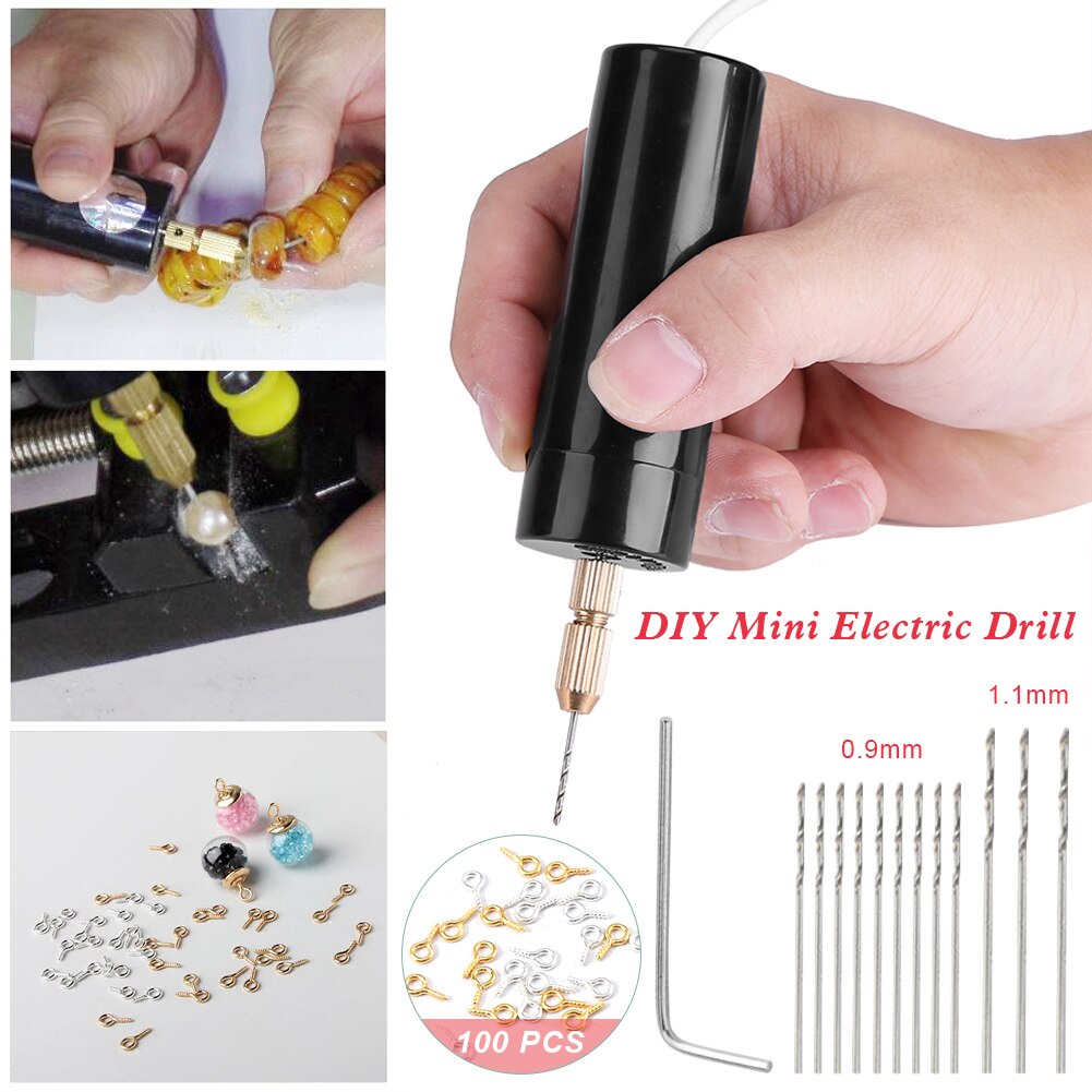 Mini handborr usb-driven handhållen roterande borrsats med spiralborr för metallträsmycken diy mini elektriska borrverktyg