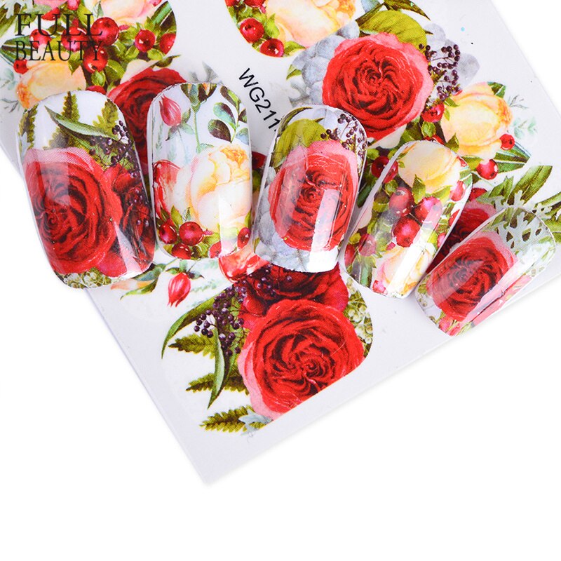 1pcs Bloem Bladeren Nail Sticker Decals Blossom Kleurrijke Slider Rose Water Volledige Wraps Nail Art Decoratie Bloemen Op Nagels CHWG