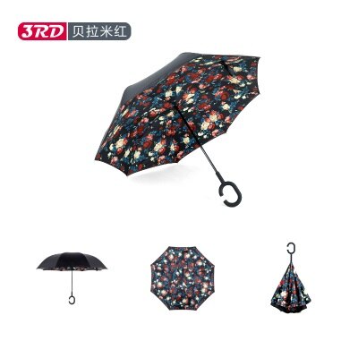 Vindtæt omvendt foldning dobbeltlag omvendt chuva paraply selv stå ud og ud regn beskyttelse c-krog hænder til bil: Blå
