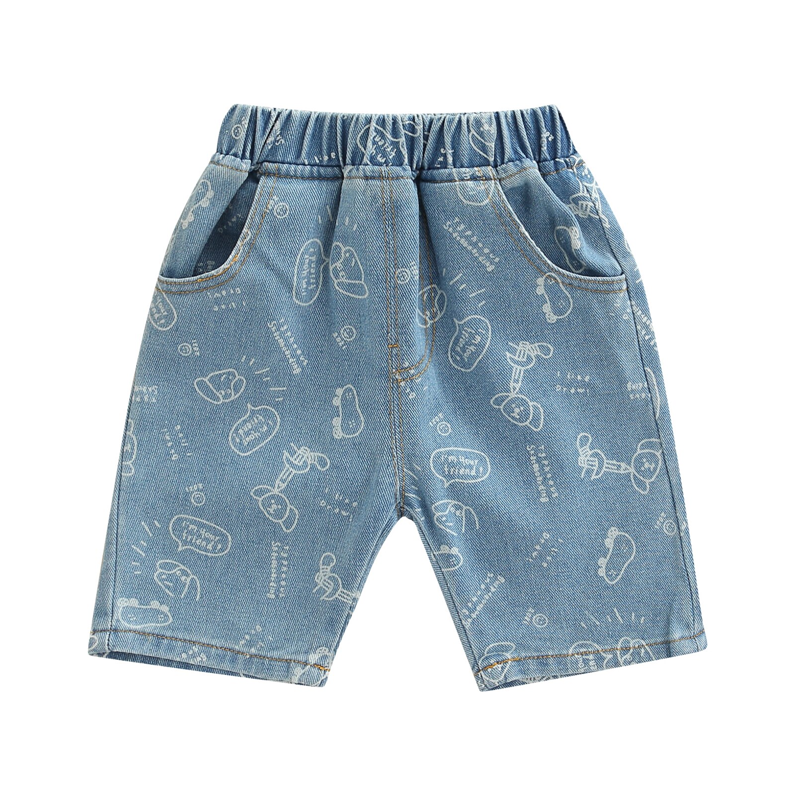 New Summer Kids Boy Denim Shorts bambini vita elastica Casual Cartoon Animal Pattern pantaloni stampati con tasche: light blue / 6T