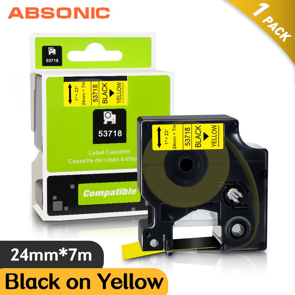 Absonic mieszane kolor 24mm drukarka do etykiet kompatybilny DYMO 53710 53713 53715 53716 53717 53718 53719 taśma z etykietami LabelWriter 450 Duo: Black on Yellow