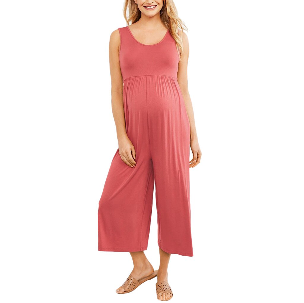 Pure Color Sleeveless Pregnant Maternity Jumpsuit