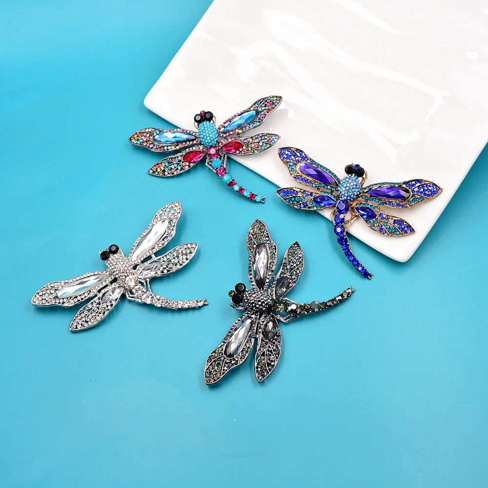 CINDY XIANG Rhinestone Large Dragonfly Brooches For Women Vintage Coat Brooch Pin Insect Jewelry 8 Colors Available