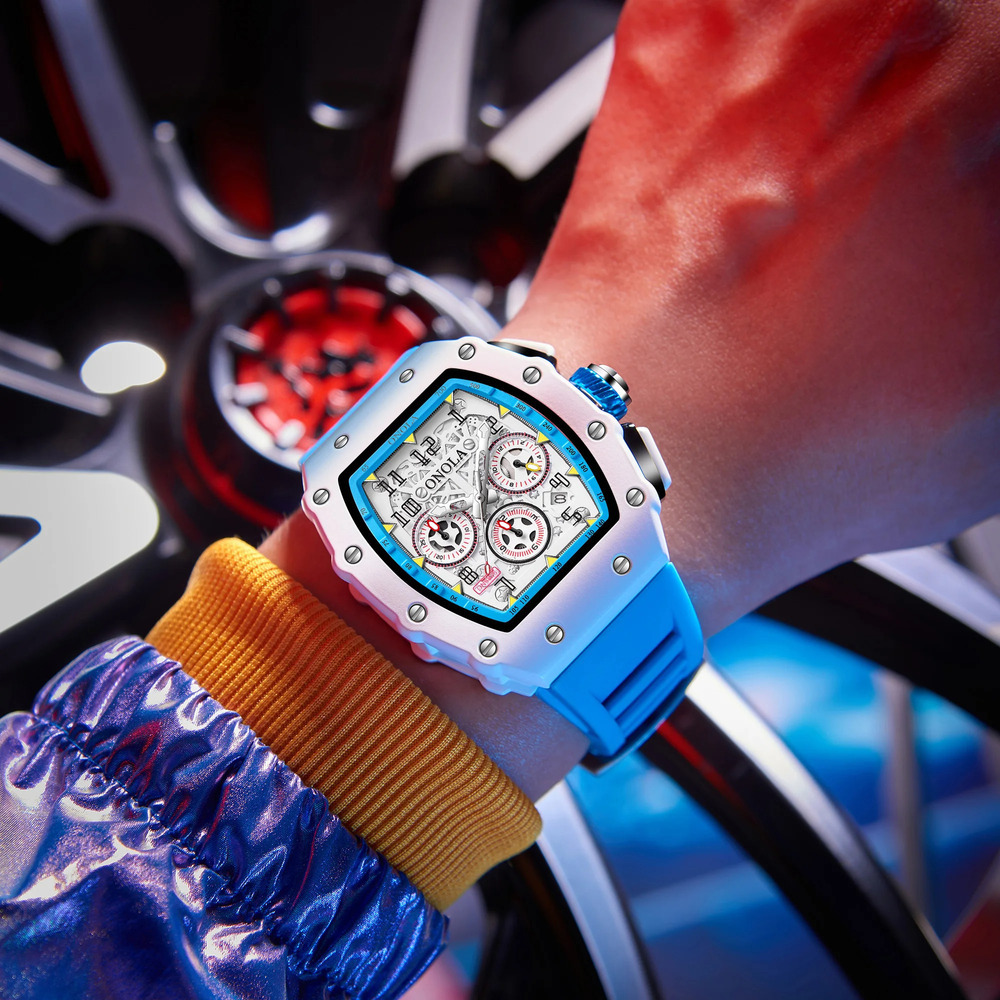 ONOLA Uhren für Herren, modisch, lässig, Tonneau, multifunktional, weiches Silikonarmband, wasserdicht, weiße Quarz-Herrenuhr, Reloj Hombre