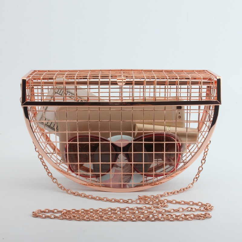 Hollow Metal Cages Women Party Clutch Evening Shoulder Bag Ladies Handbag Messenger Bags Purse Unique