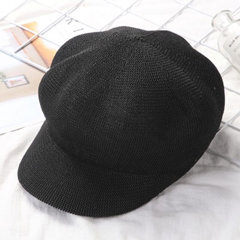 Octagonal Cap Straw Women Summer Thin Newsboy Cap Painter Straw Knitted Beret Mesh Breathable Sun Hat: 04
