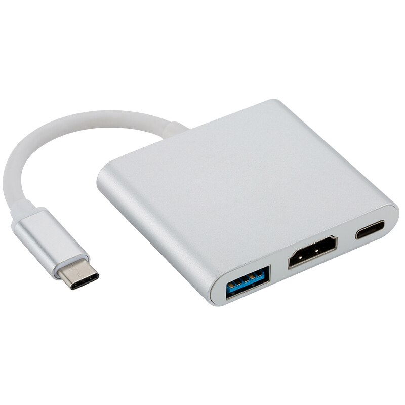 Usb C Hdmi-Compatibel Converter Adapter Type C Naar Hd/Usb 3.0/Type-C Aluminium Voor macbook Pro Samsung S9 Huawei Mate20: Zilver