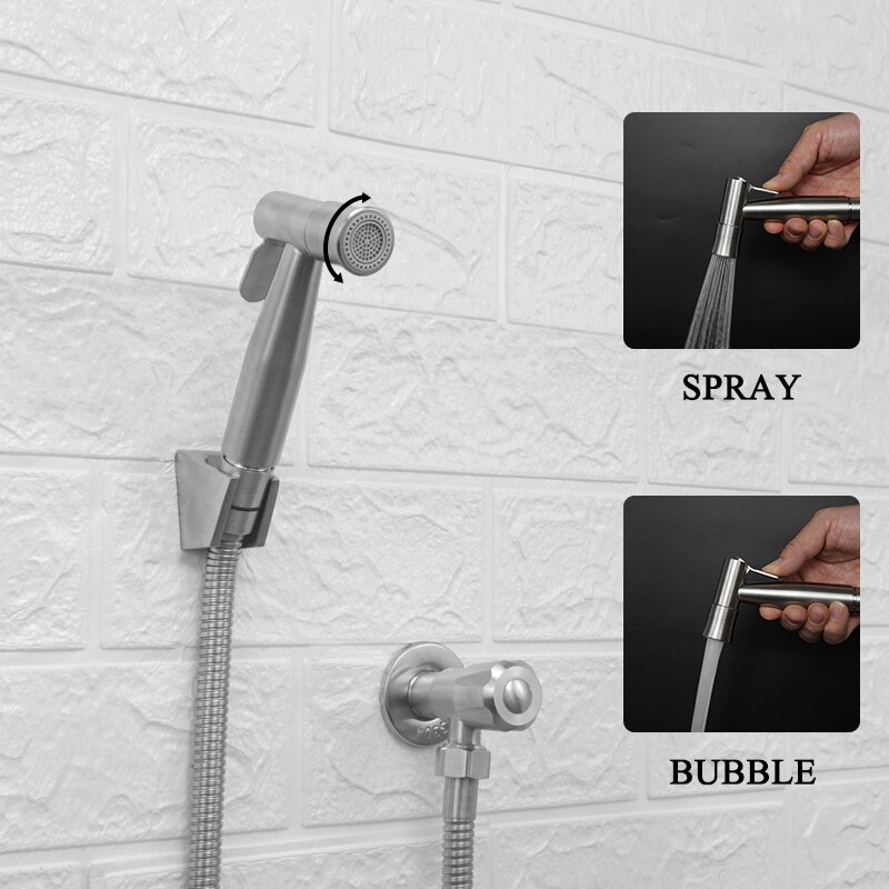 Brushed Stainless Steel Douche Kit Double Spray Handheld Bidet Sprayer Toilet Bidet Faucet Shattaf Valve Jet Set Hygienic Shower
