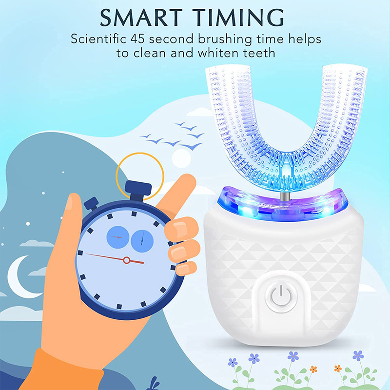Ultrasonic Electric Toothbrush Adult Travel Home Automatic Rechargeable Hands Free 360 Cleaning U Shape Toothbrush Teeth Guard