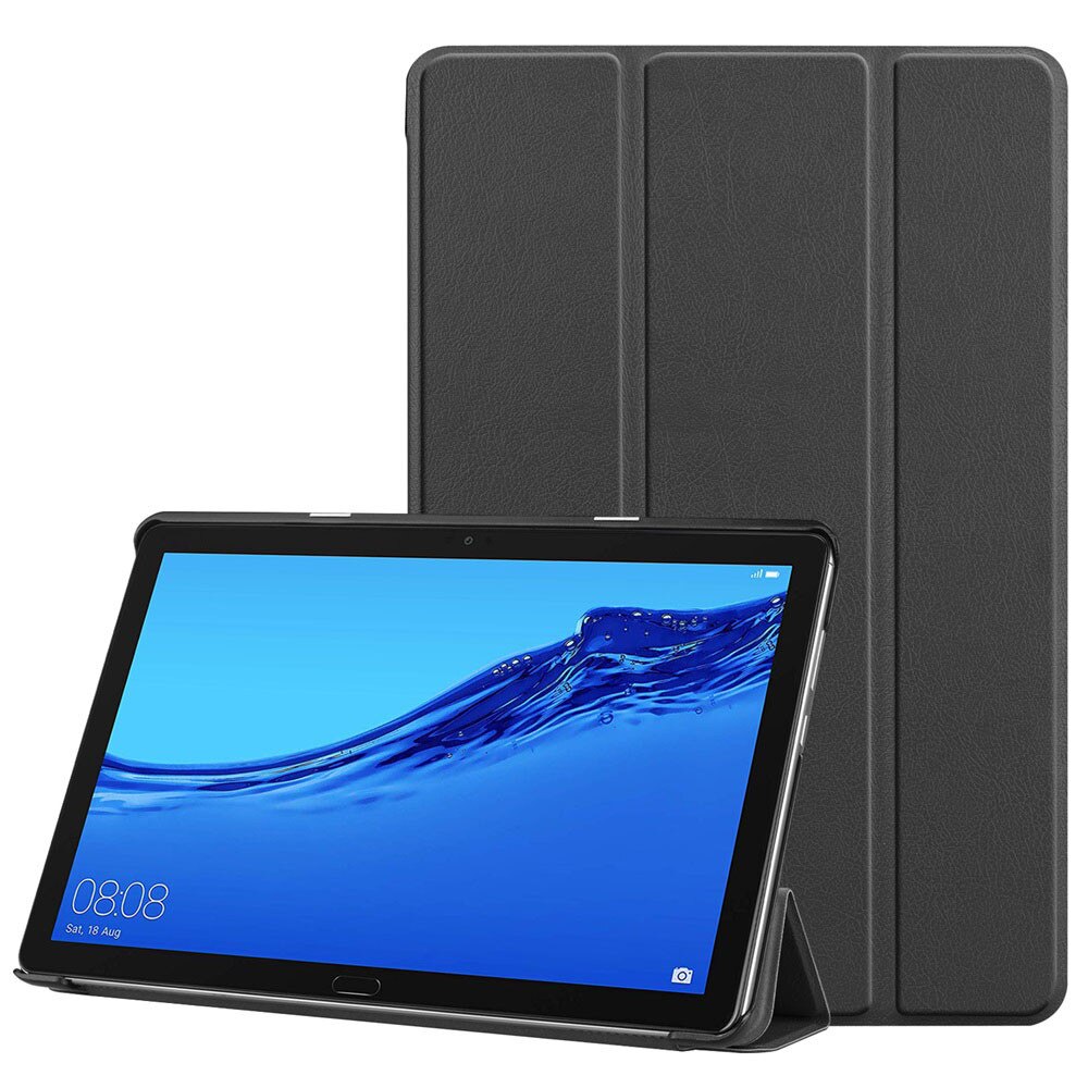 Leather Flip Case for Huawei MediaPad T5 10" - Trifold Stand Cover - Ultra Slim, Waterproof, Shockproof: Black