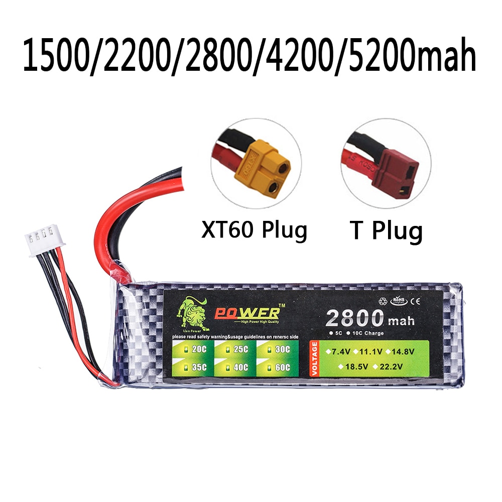 Lion power 3s 11.1v 1500 mah 2200 mah 2800 mah 4200 mah 5200 mah lipo batteri for rc leketøy bil fly helikopter båt batteri