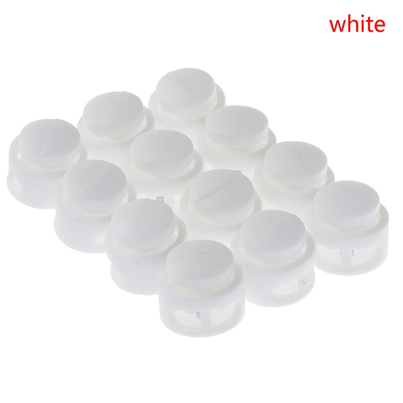 12pcs Double Hole Spring Cord Lock Round Ball Shaped Toggle Stoppers Stop Sliding Cord Fasteners Locks Buttons Ends Replacement: White