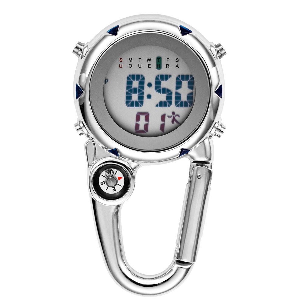 Digitale Klettern Uhr Clip-Auf Rucksack Karabiner Taschenuhr Männer Kompass Temperatur Woche Anzeige Bergsteigen draussen-Sport: Schwarz