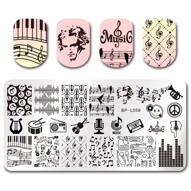 Geboren Pretty Music Note Nail Stempelen Plaat Nail Art Stempel Afbeelding Temlate Diy Afdrukken Stencil Manicure Nail Beauty Tool