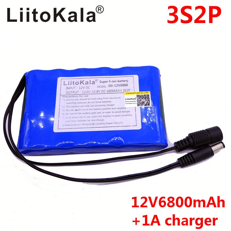 LiitoKala Draagbare Super 18650 Oplaadbare Lithium Ion batterij capaciteit DC 12 V 6800 Mah CCTV Cam Monitor 12.6 V 1A Charger