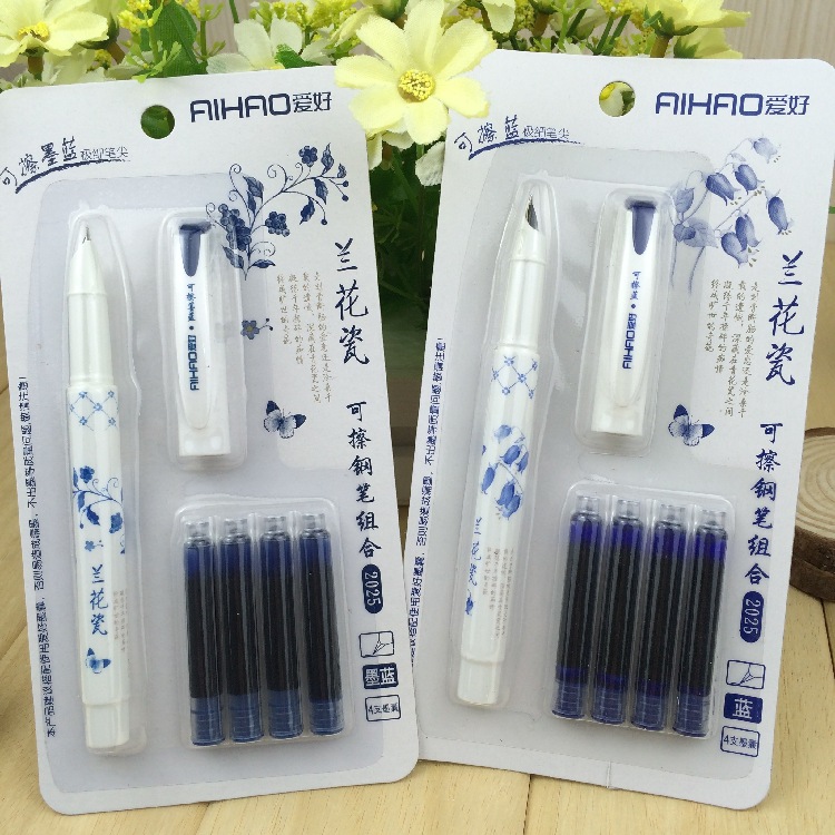 Pluma estilográfica de plástico borrable con tinta, para escribir coreano, papelería para escuela y oficina