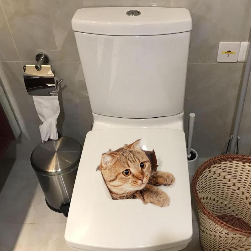 Cartoon dieren 3d toilet stickers op de toiletbril schattige katten pvc muursticker badkamer koelkast deur decoratie stickers stickers