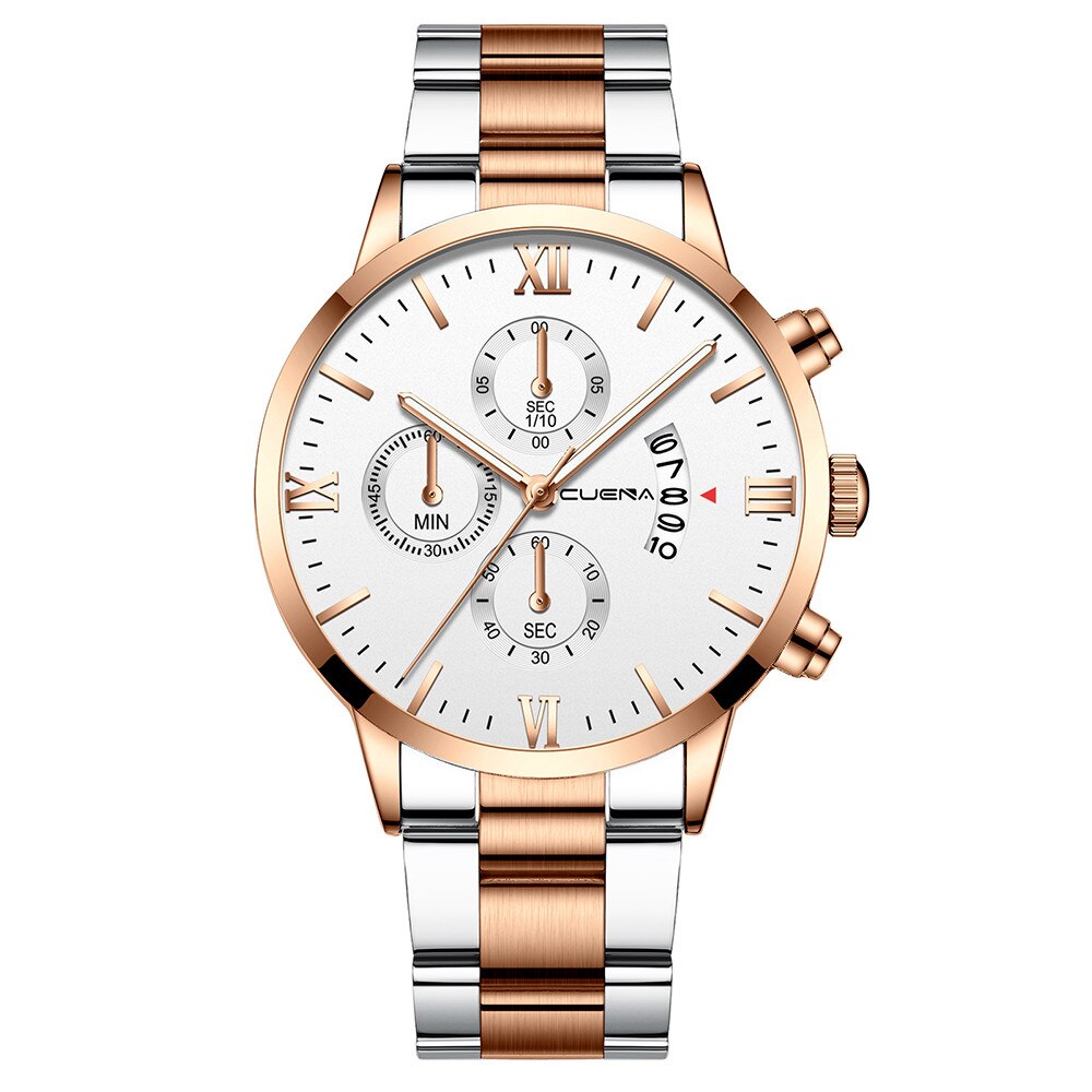 Cuena-reloj con correa de acero para hombre y mujer, cronógrafo de cuarzo con tres ojos, calendario de seis piezas,: G