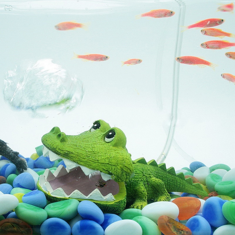 Simulación Artificial de cocodrilo para decoración de Acuario, adornos de pecera, piedra de burbuja de aire de cocodrilo, piedra de aire