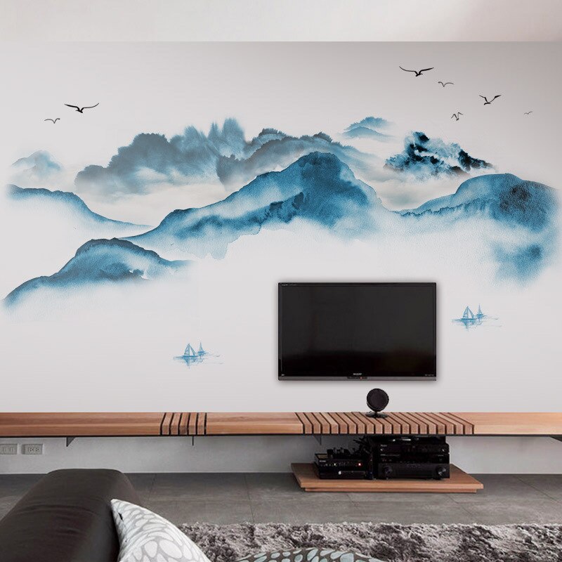 Kinesisk stil wallstickers soveværelse dekorative vinyl decals boligtilbehør stue fliser væg panel dør sticker tapet: Gs9505
