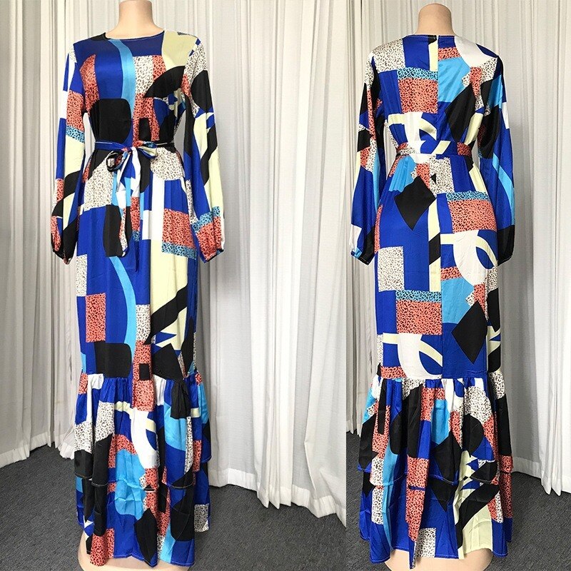 proprietà 2020 elegent donne africane o-collo manica lunga stampa più dimensione abito lungo
