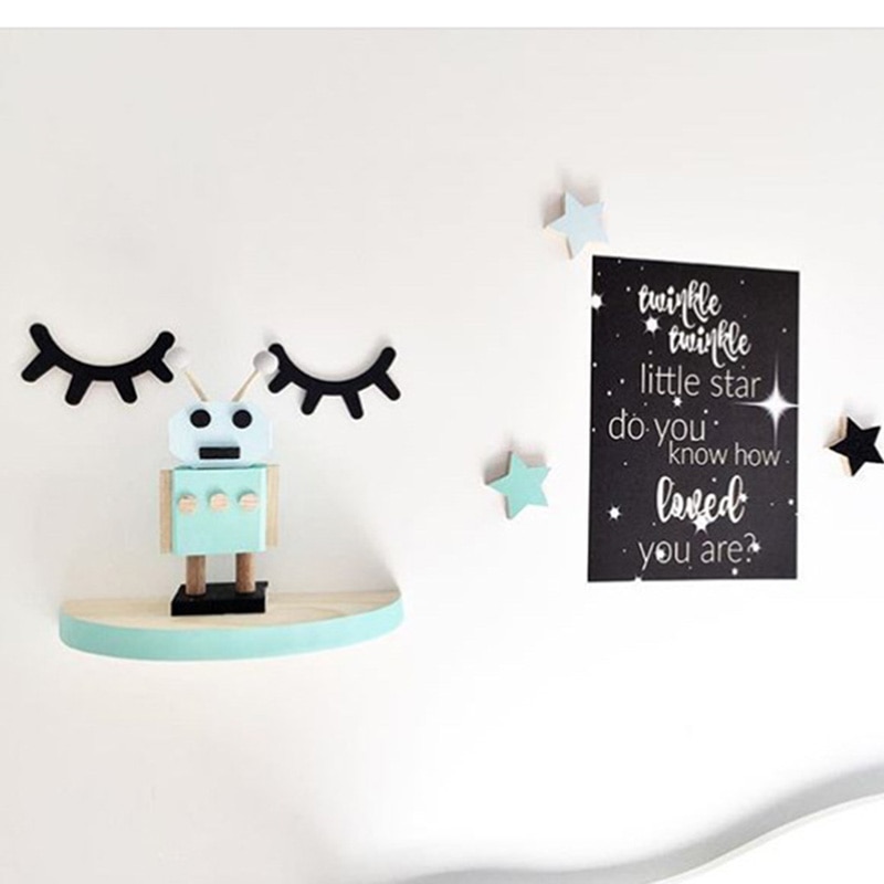 Adhesivo con de pestañas para pared DIY, 1 par, 3D de madera con bonitos ojos dormilones, decoración para la sala de estar de niños, pegatinas de pared para para niñas