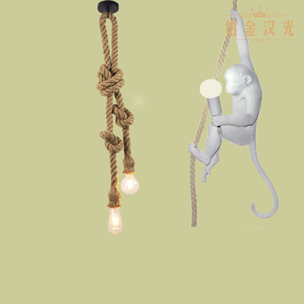 Corde de chanvre pendentif lumières vintage rétro personnalité industrielle suspension lampe pour loft salon restaurant Edison lampe à main