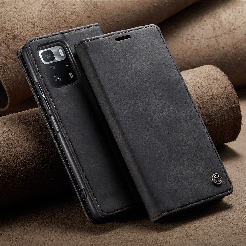 Caseme flip caso carteira para xiaomi poco x3 gt x3gt capa funda em xiomi pocox3gt pocox3 gt couro flip slots de cartão macio saco caso: Preto