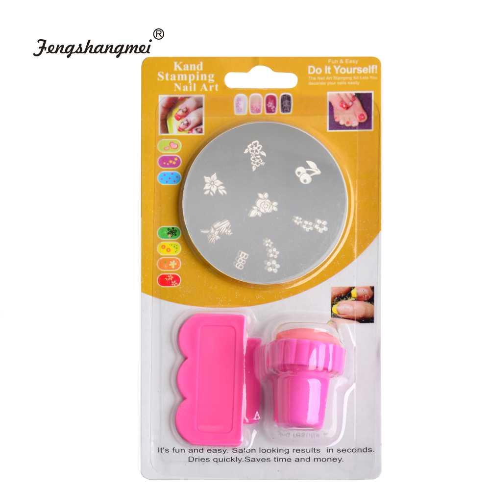 Fengshangmei Soft Silicon Jelly Stempelen Sjabloon Schraper Kit Manicure Nail Art Platen
