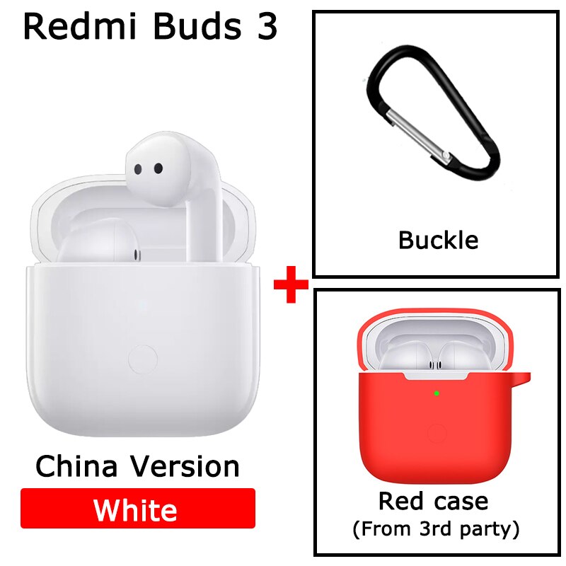 Xiaomi Redmi Buds 3 TWS bezprzewodowe słuchawki Bluetooth podwójny mikrofon QCC 3040 Chip IP54 wodoodporne słuchawki redukcja szumów słuchawki douszne: white CN n red case