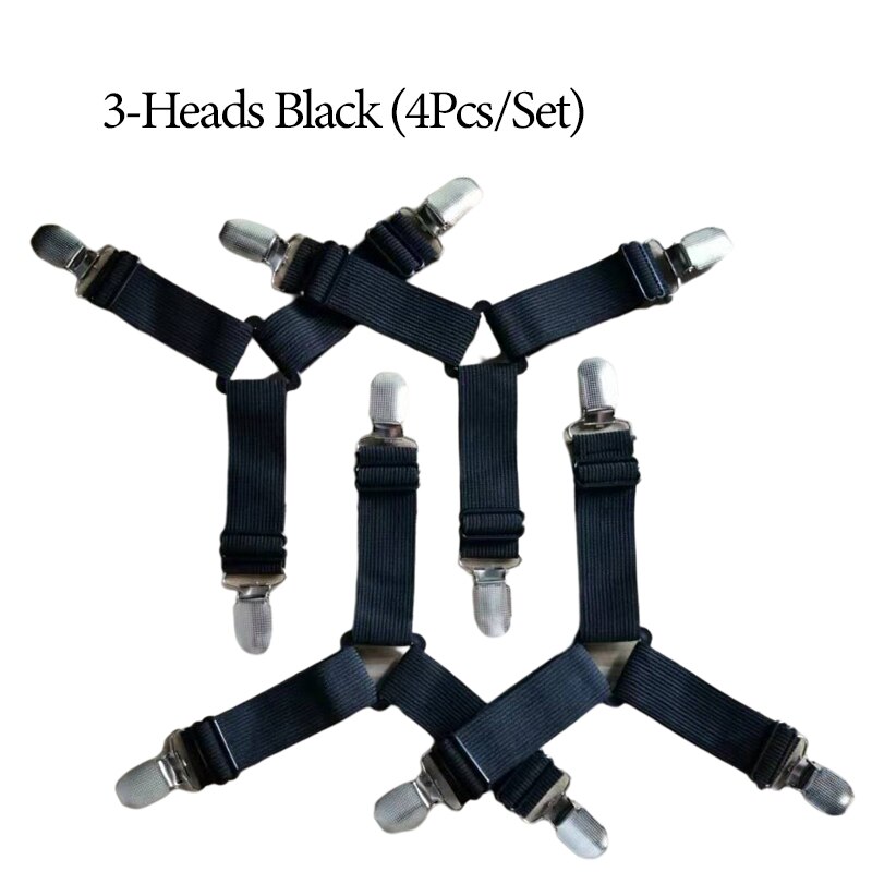 12 grampos de folha de cama elástica prendedor de cinto cinta antiderrapante colchão clip fixadores capa cobertores prendedores organizar gadget: 3 Heads-Black