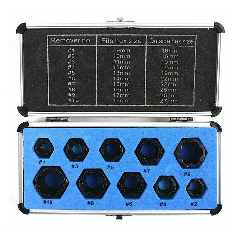 10Pcs Damaged Nut Bolt Remover 9-19Mm Car Garage Mechanics Equipment Tool Extractor Threading Hand Tools Kit For Home