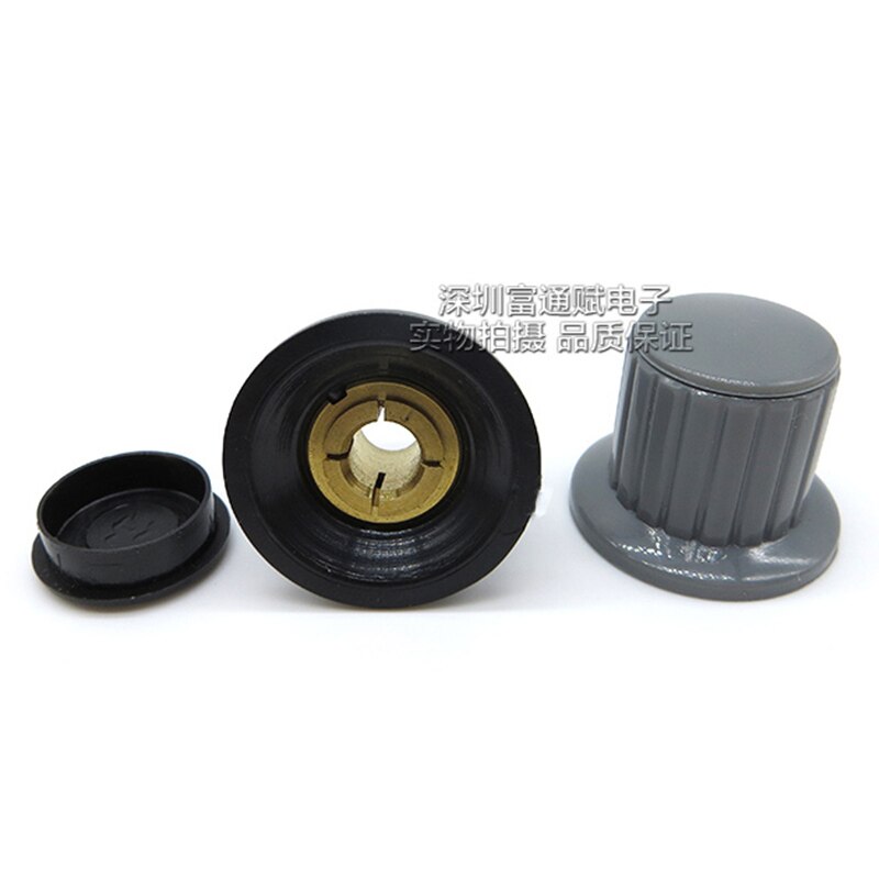10 stk potentiometer plastikknopkapsel kyp 25-18-6j -bånds switch universal rund d-formet aksel sort og grå