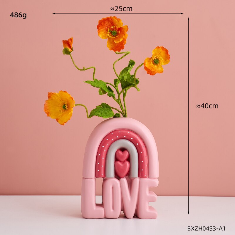Desenhos animados vaso de amor vaso de flores kawaii decoração de casa nordic decoração para casa menina quarto acessórios de decoração rosa vaso de flores: Pink-Combination A