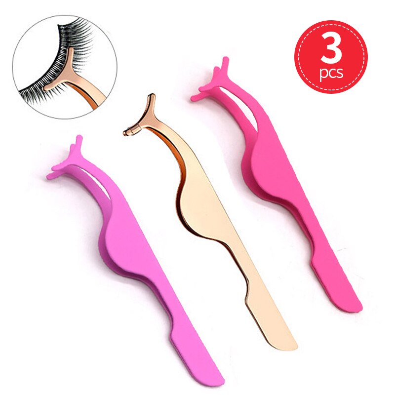 2/3/5Pcs Falsche Wimpern Pinzette Gefälschte Wimpern Applikator Werkzeuge Wimpern Verlängerung Curler Nipper Make-Up Wimpern pinzette Clip: Style F-3PCS