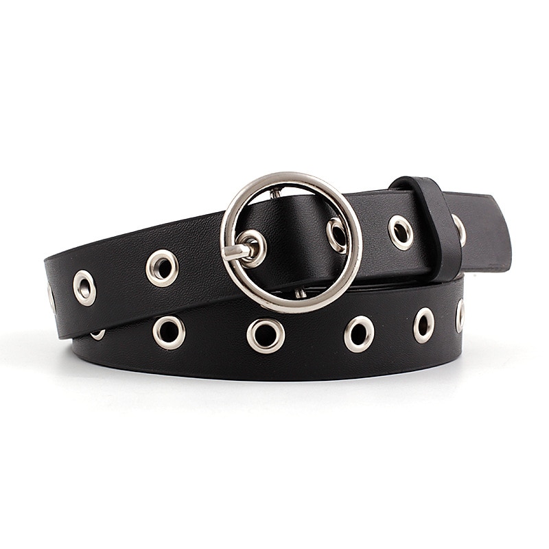 Round Pin Buckle Belt Women No Needle Pu Leather Wide Belts For Jeans Dress Skirts Solid Waistband Strap Belt girdle