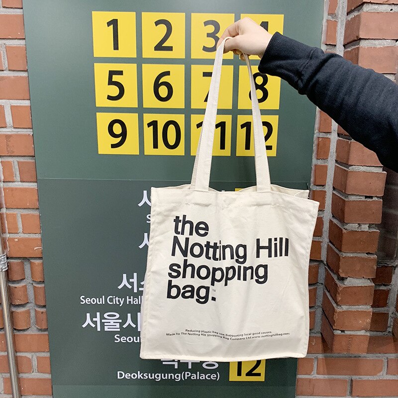 Tote gjenbrukbare dagligvarer shopper poser for kvinner lerret shopping bag notting hill books bag kvinnelig bomullsklut skulderveske