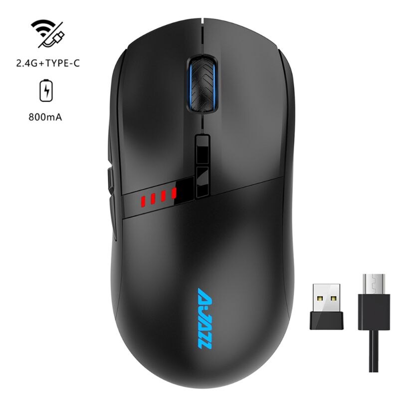 AJazz -Grade i305Pro RGB 2.4G Gaming Mouses Wireless Dual Mode Rechargeable 200-16000 DPI: Black