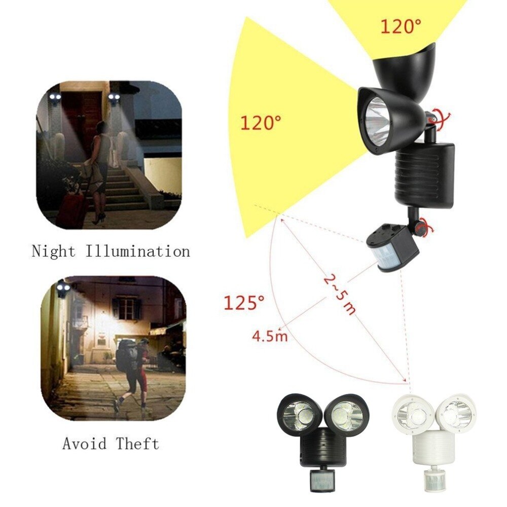Icoco 22 led dobbelt sikkerhedsdetektor solar spot lys bevægelsessensor projektør udendørs væglampe til havelandskab