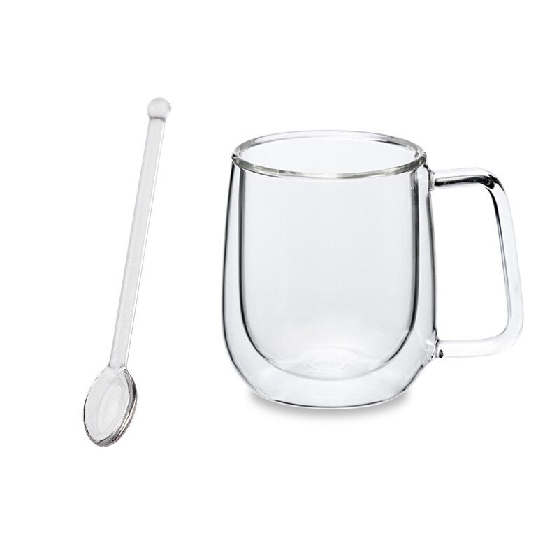 Taza de café de doble fondo con tapa, taza de cristal para botella de agua, creativa, para té, leche, desayuno, 300ml: 2PCS