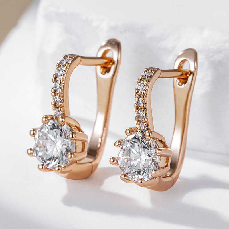 Kinel Simple 585 Color oro rosa pendientes de boda nupcial circón Natural brillante joyería fina diaria de mujer