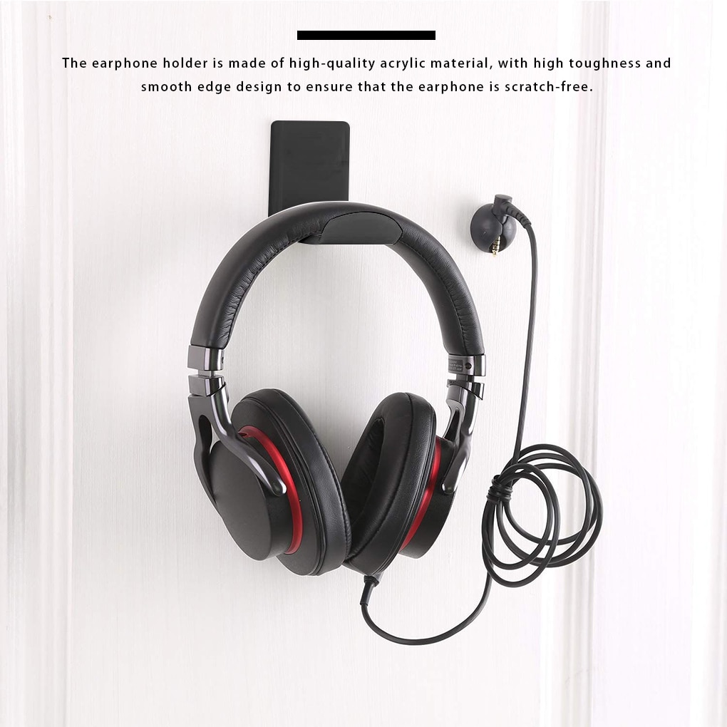 Headphone Wall Hanger Computer Headset Earphone Display Holder Acrylic Wall Mounted Hook 1/2pcs