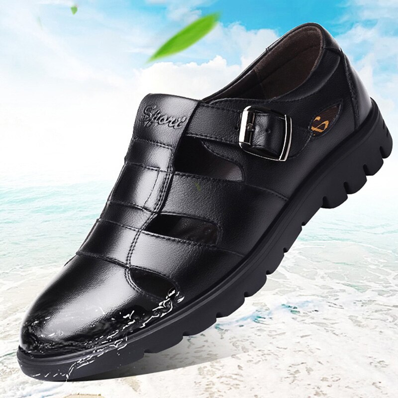 Svarta sandaler män sommarskor fritidsskor läder herrsandaler sommarskor för män  ka1389