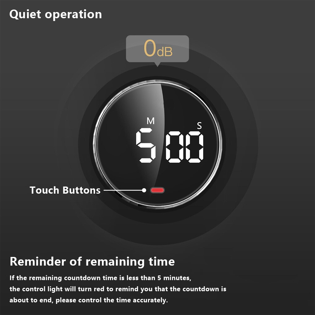 Digital Timer Round Rotary Stopwatch LED Minutes Seconds Studying Manual Countdown Alarm 3 Level Volume Kitchen Gadget