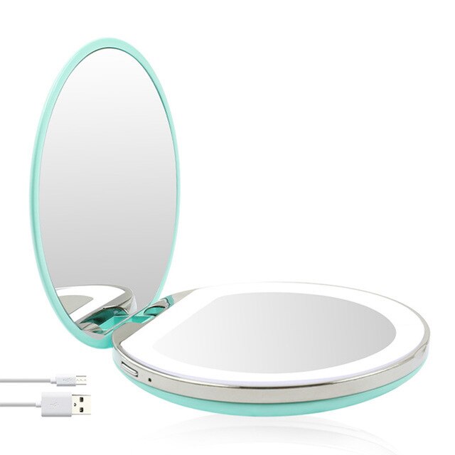Magnifying Lighted Makeup Mirror Light Mini Round Portable Led Make Up Mirror Sensing Usb Chargeable Makeup Mirror: Green