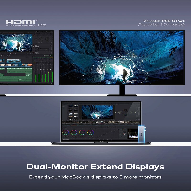 VAVA-concentrador de USB-C 5 en 1, adaptador de Monitor Dual, 5K, 60Hz, alta velocidad, USB 3,0, estación de acoplamiento, divisor, 100W, PD, carga para MacBook Pro