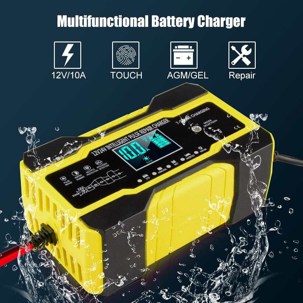Full Automatic Car Battery Charger 12V 10 A 24V 5A Pulse Repair LCD Display Smart Fast Charge Deep Cycle GEL Lead-Acid Charger